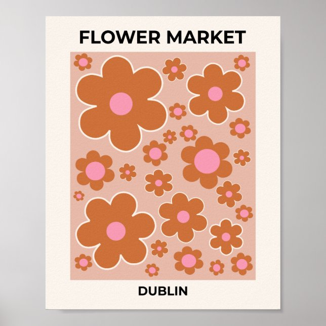 Färgbördsblommor i Dublin Retro Flowers Färglös Bl Poster (Framsidan)