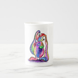 Färgbunny med Flower Mugg Benporslin Mugg