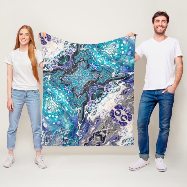Färgceller för turkos Blue Black White Abstrakt Fleecefilt (På plats)