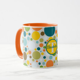 Färgcirkel Polka dots Mönster Monogram Namn Mugg