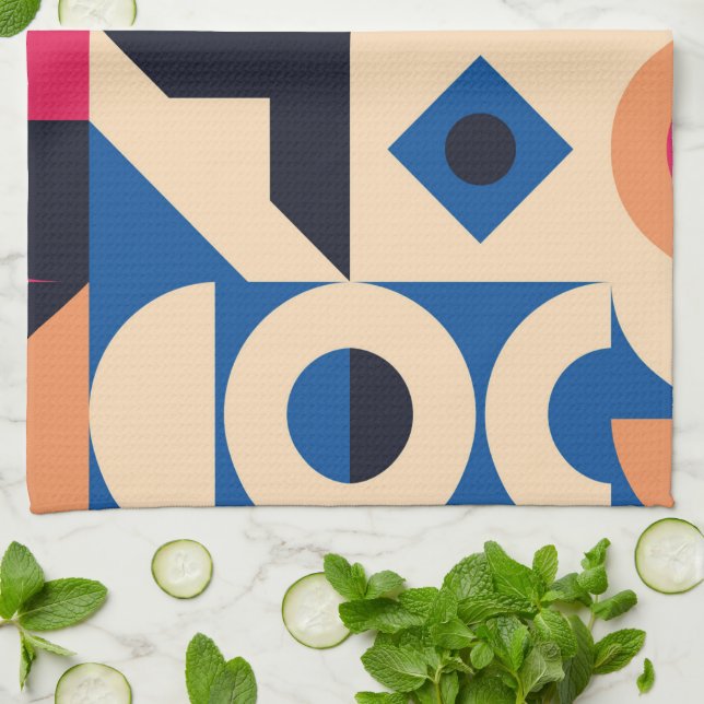 Färgcirkelgeometri mönster kökshandduk (Vikta)