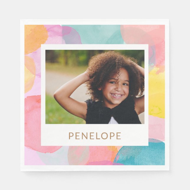 Färgcirklar för vattenfärg och Dots Namn-foto Pappersservett (Framsidan)