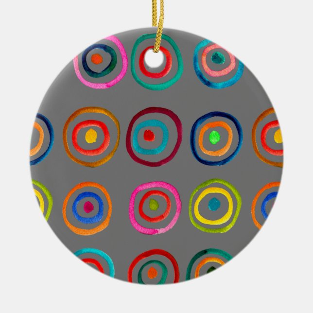 Färgcirklar med regnbåge del vattenfärg julgransprydnad keramik (Framsidan)