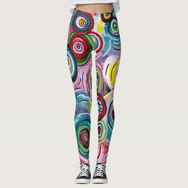 Färgcirklar och snurrar Original Abstrakt Art Leggings (Framsida)