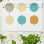 Färgcirklar på svart Linjer, modern Kökshandduk<br><div class="desc">Den här färglösa moderna kökshandduken i mitten av århundradet har turkosblått,  två nyanser av orange,  kräm och stearincirklar på ett svart fogat rutnät. Lägg till den roligten till din köksdekoration!</div>