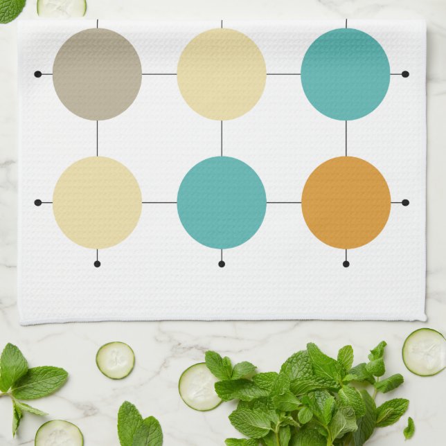 Färgcirklar på svart Linjer, modern Kökshandduk (Vikta)