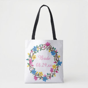 Färgcirkulär Wreathe of Flowers Bride Bags Tygkasse