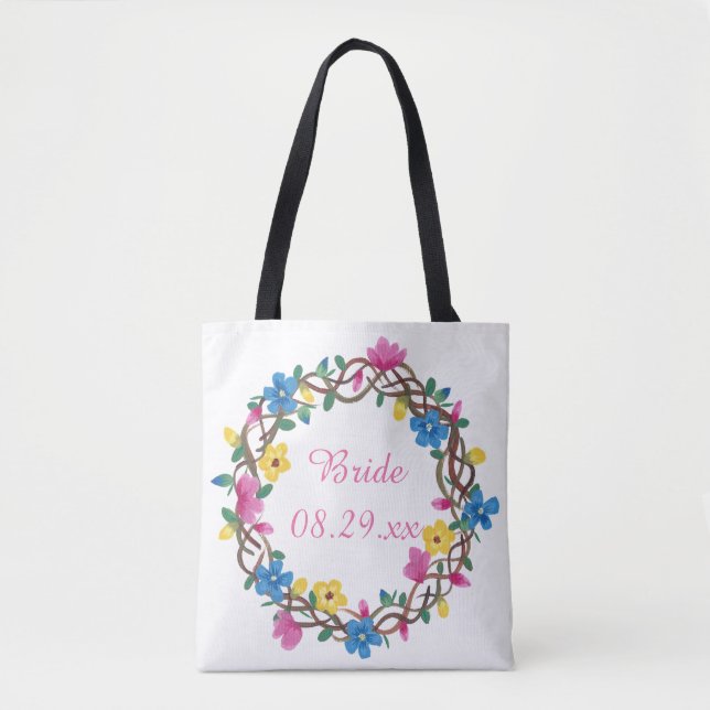 Färgcirkulär Wreathe of Flowers Bride Bags Tygkasse (Framsida)