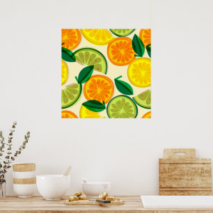 Färgcitrusfrukter l Sommarfrukt l Orange l Gult Poster
