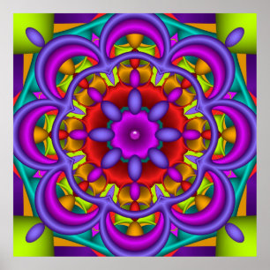 Färgdans, abstrakt kaleidoscopewallart poster