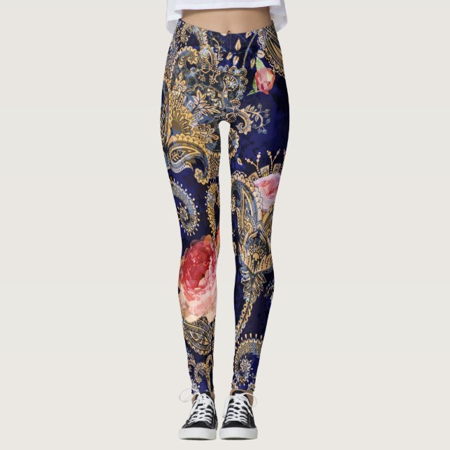 Färgdekorativa blommor Batik Leggings (Framsida)