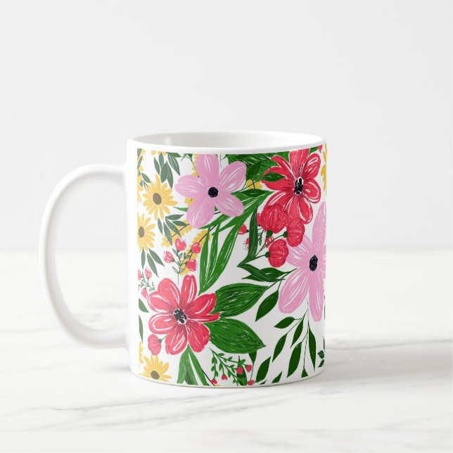 Färgdesign för Blommigten Cute Rosa Red Vår Kaffemugg (Vänster)