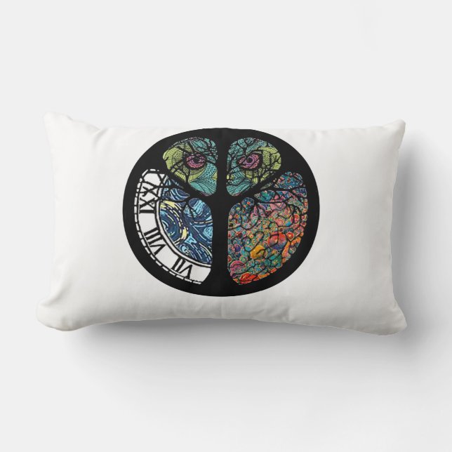 Färgdesign för fredstecken Träd Uggla Lumbarkudde (Framsida)