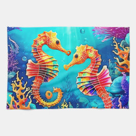 Färgdesign för sjöhästen kökshandduk