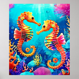Färgdesign för sjöhästen poster