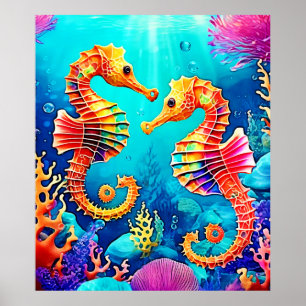 Färgdesign för sjöhästen poster
