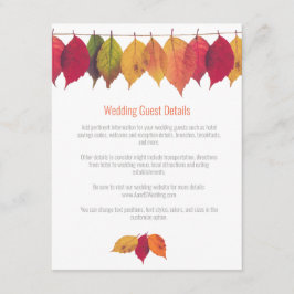 Färgdetaljer för gästen Höst löv Bröllop Tilläggskort