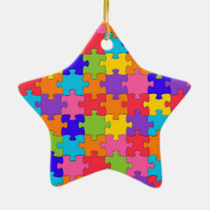 Färgdfull Jigszons Puzzle Delarare Lycklig Puzzle Julgransprydnad Keramik