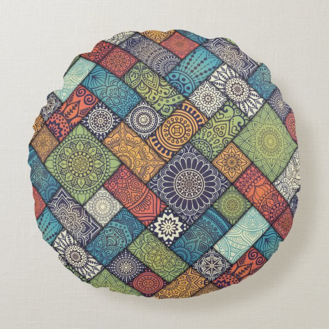Färgdiagonal Mönster Rund Kudde (Framsidan)