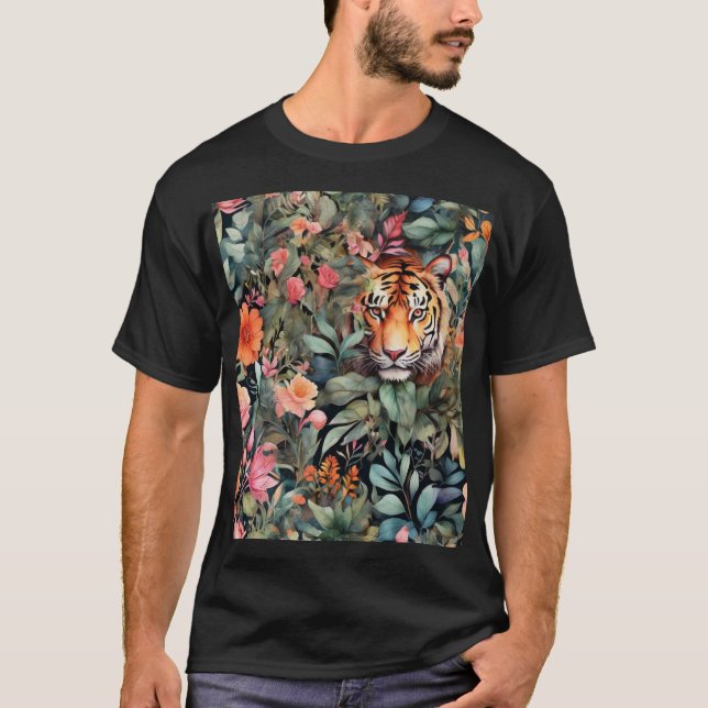 Färgdjungel med gömt tiger t shirt (Framsida)