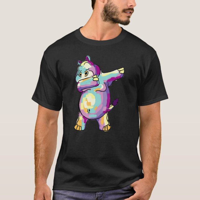 Färgdocka Hippopotamus Funny Hippo Dab Danc T Shirt (Framsida)