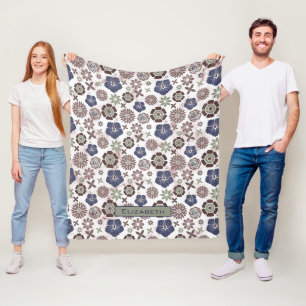 Färgdodle-blommönster personlig namn fleecefilt