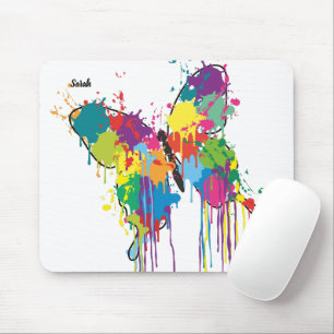 Färgdropp-Paint Butterfly Mousepad w/ Namn Musmatta