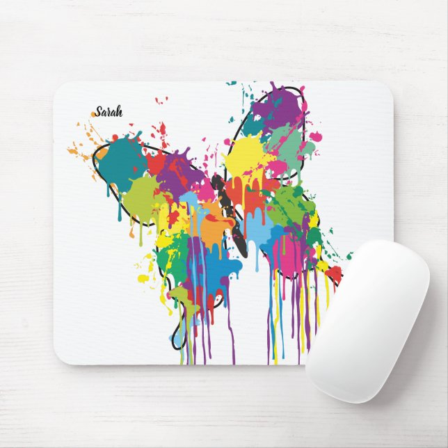 Färgdropp-Paint Butterfly Mousepad w/ Namn Musmatta (Med mus)