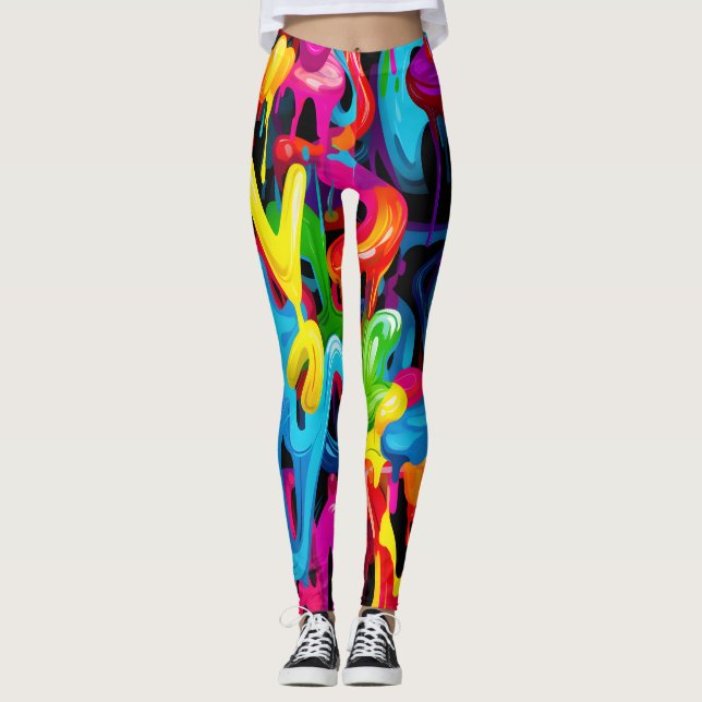 Färgdroppkonst: Abstrakt Graffiti Mönster Leggings (Framsida)