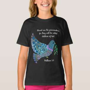 Färgduva med verse om fred (Matthew 5:9) T Shirt