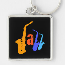 Färger av JazzSaxillustrationen kvadrerar Keychain Fyrkantig Silverfärgad Nyckelring