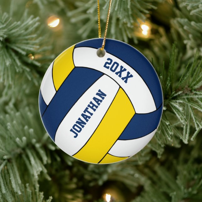 färger boys volleyball (blått idrottslag i guld) julgransprydnad keramik (Träd)