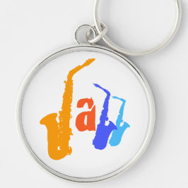 Färger i Jazz Sax Illustration Round Keychain 1 Rund Silverfärgad Nyckelring