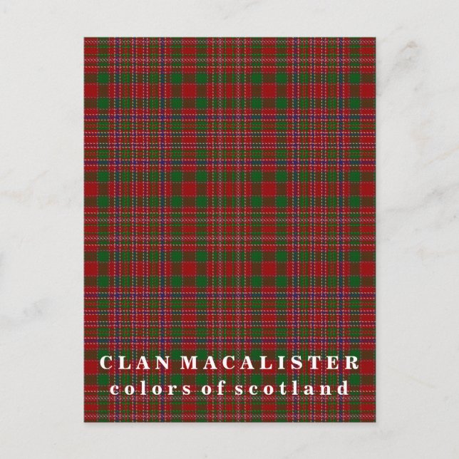 Färger of Scotland Klan MacAlister Tartan Vykort (Framsida)