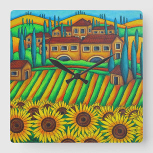 Färger of Tuscany Square Wall Clock, Lisa Lorenz Fyrkantig Klocka