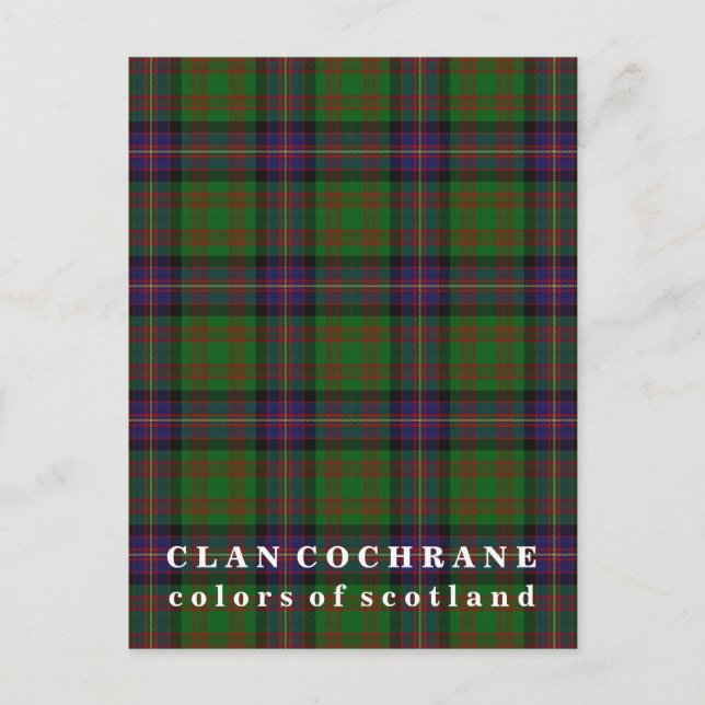 Färger Scotland Klan Cochrane Tartan Vykort (Framsida)