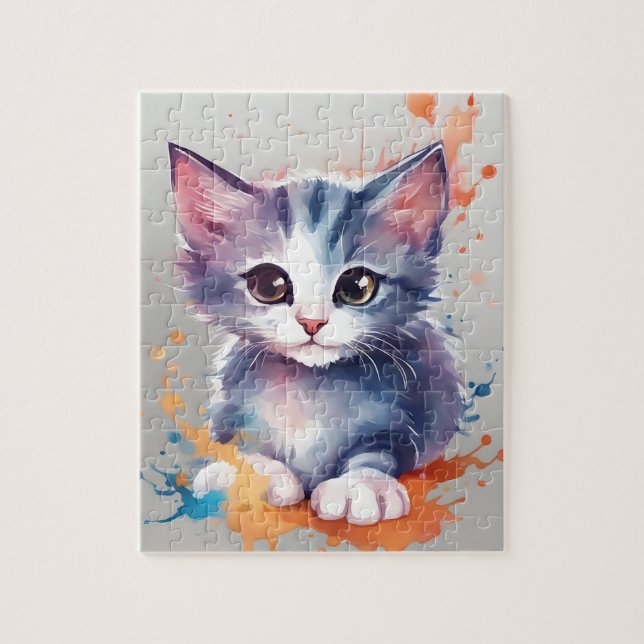 Färger Splash Watercolor Katt Pussel (Vertikal)