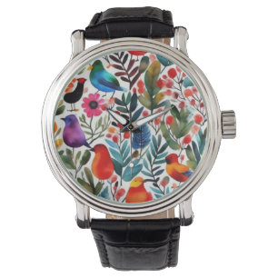 Färgfåglar av blommigt armbandsur