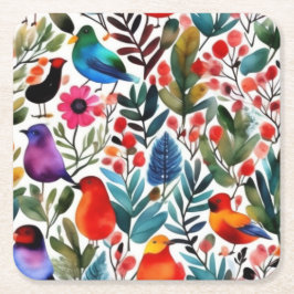 Färgfåglar av blommigt underlägg papper kvadrat