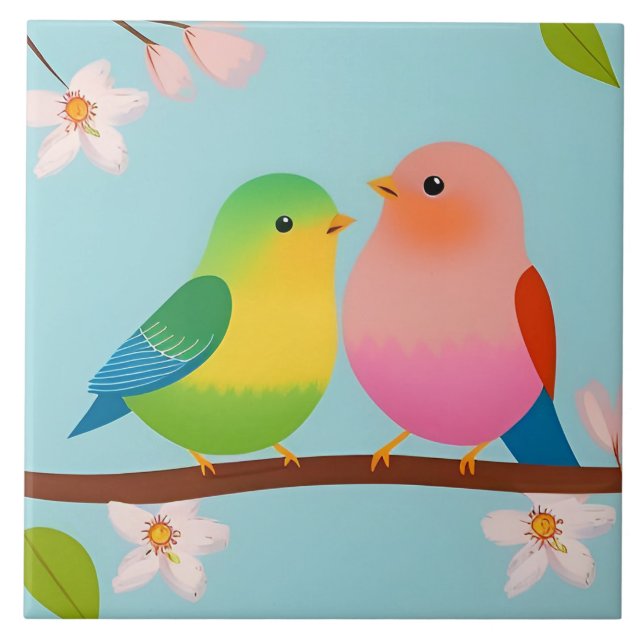 Färgfåglar av Tecknad som lever på Gren Kakelplatta (Framsidan)