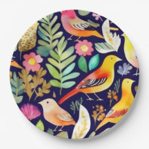 Färgfåglar blommönster blue decor