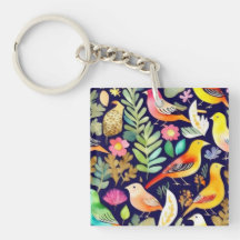 Färgfåglar blommönster blue decor