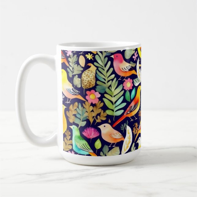 Färgfåglar blommönster blue decor kaffemugg (Vänster)