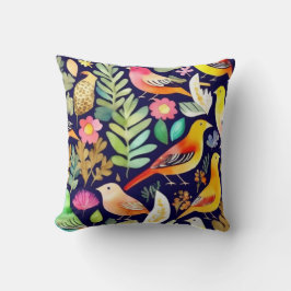 Färgfåglar blommönster blue decor kudde