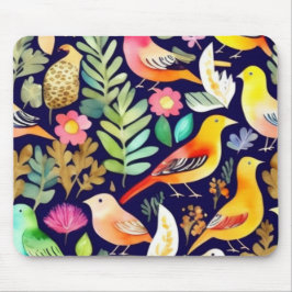 Färgfåglar blommönster blue decor musmatta