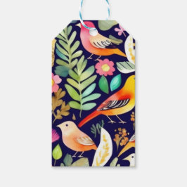 Färgfåglar blommönster blue decor presentetikett