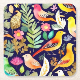Färgfåglar blommönster blue decor underlägg papper kvadrat