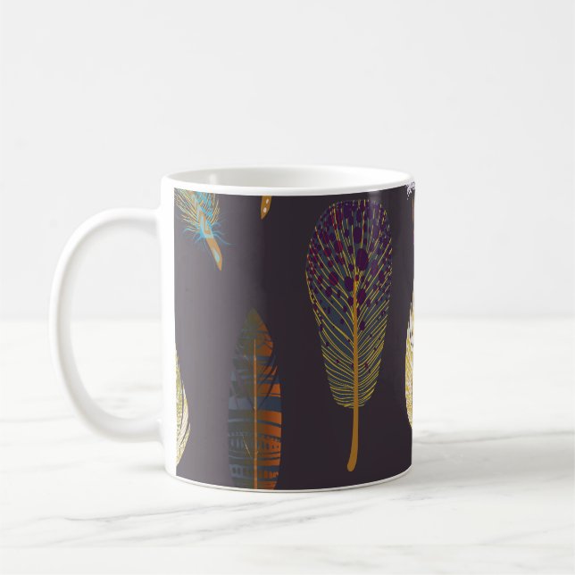 Färgfåglar Feathers Watercolor Mönster Kaffemugg (Vänster)