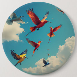 Färgfåglar i blå himmel knapp