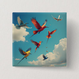 Färgfåglar i blå himmel knapp